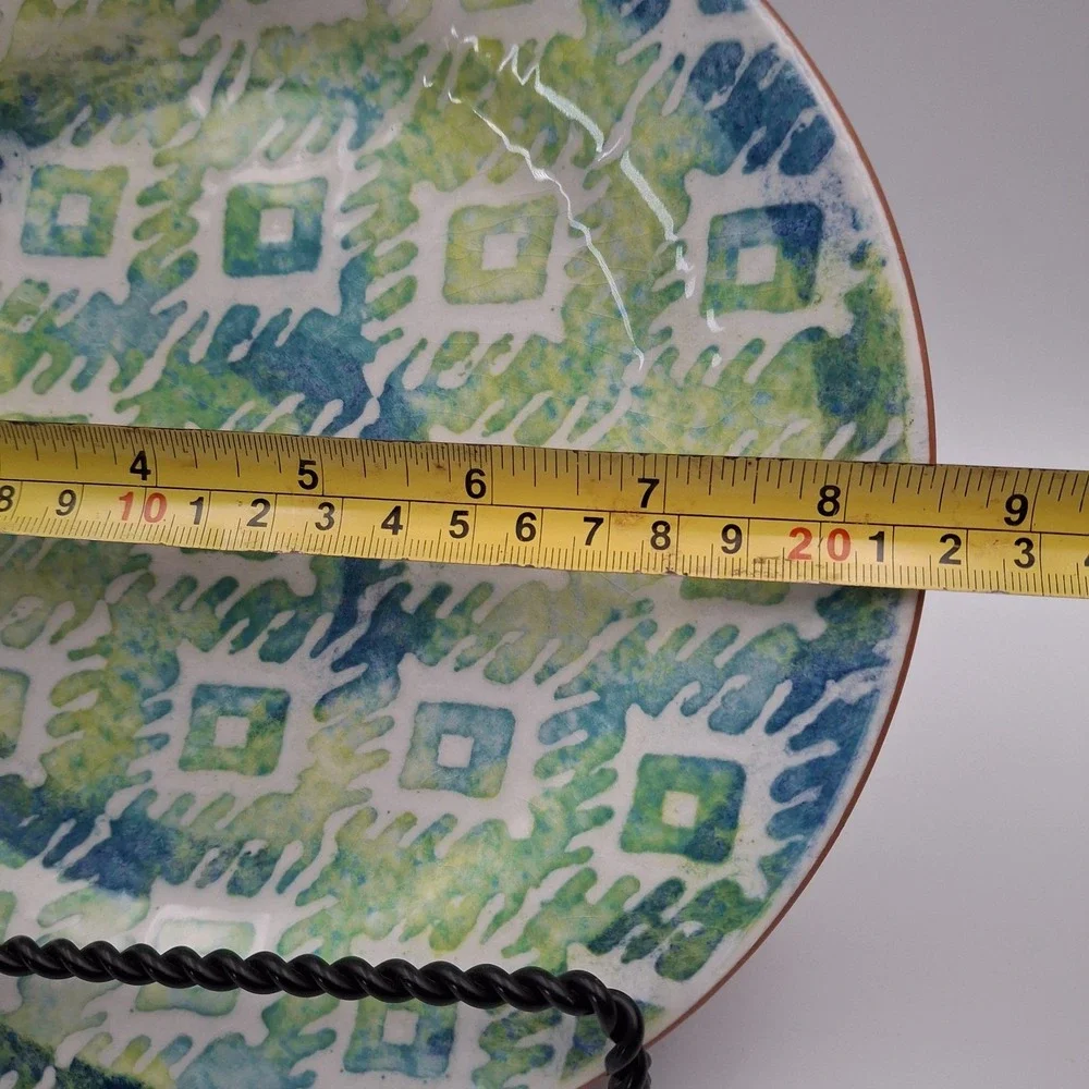 Pier 1‎ Monteo Salad Plate Blue Green Geometric Terracotta 8.5